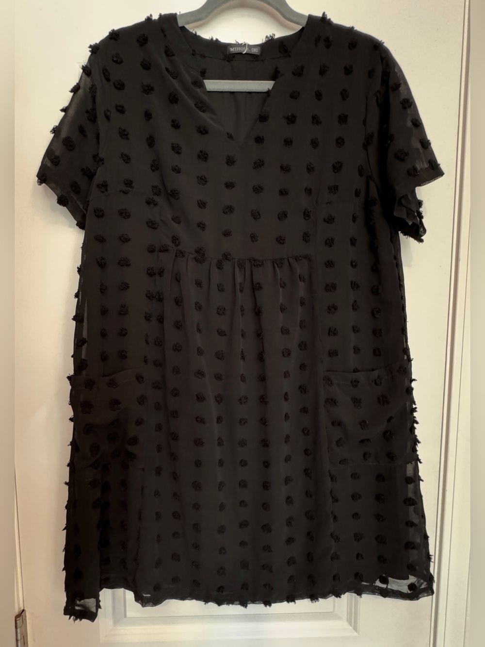 Mini Black Dot-Texture Short Sleeve Dress